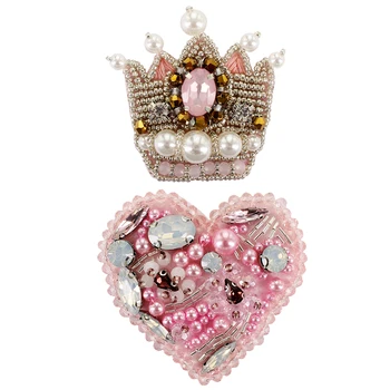 

Beaded Rhinestones Pink Crown Heart Badges Rhinestones Patches Sew on Shoes Stocking Brooches Embroidery Applique 10pieces