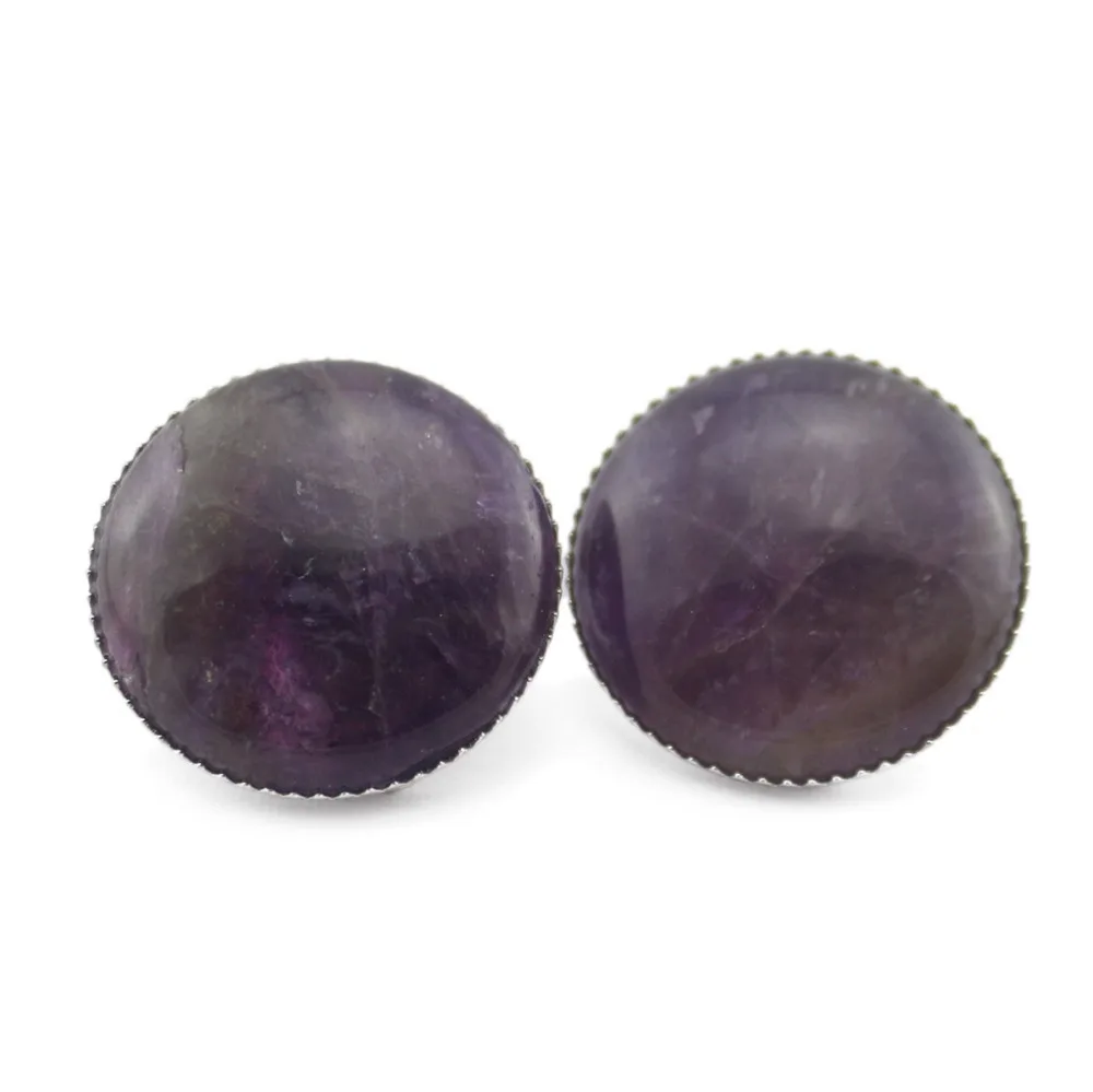 Women Girl Jewelry 20mm Round Dome Natural Gems Stone Bead Clip on Earrings Real Amethysts Quartz No Pierced | Украшения и