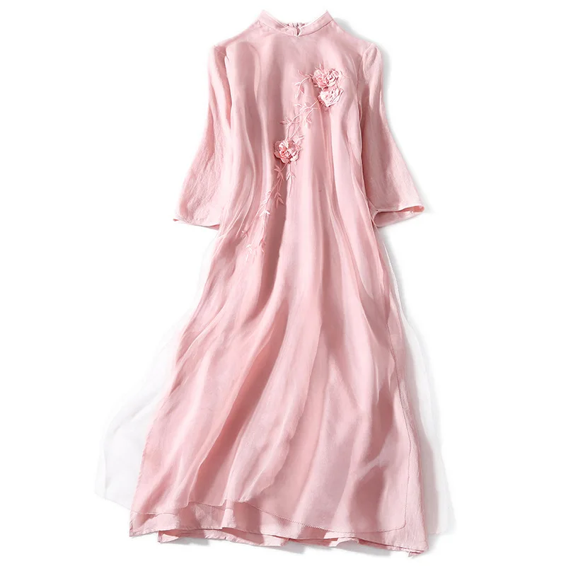 Early Spring Autumn Vintage Organza Dress Stand Collar Long-Sleeve Stereo Flower Embroidered Slit Pendulum Silk Organza Dress
Early Spring Autumn Vintage Organza Dress Stand Collar Long-Sleeve Stereo Flower Embroidered Slit Pendulum Silk Organza Dress