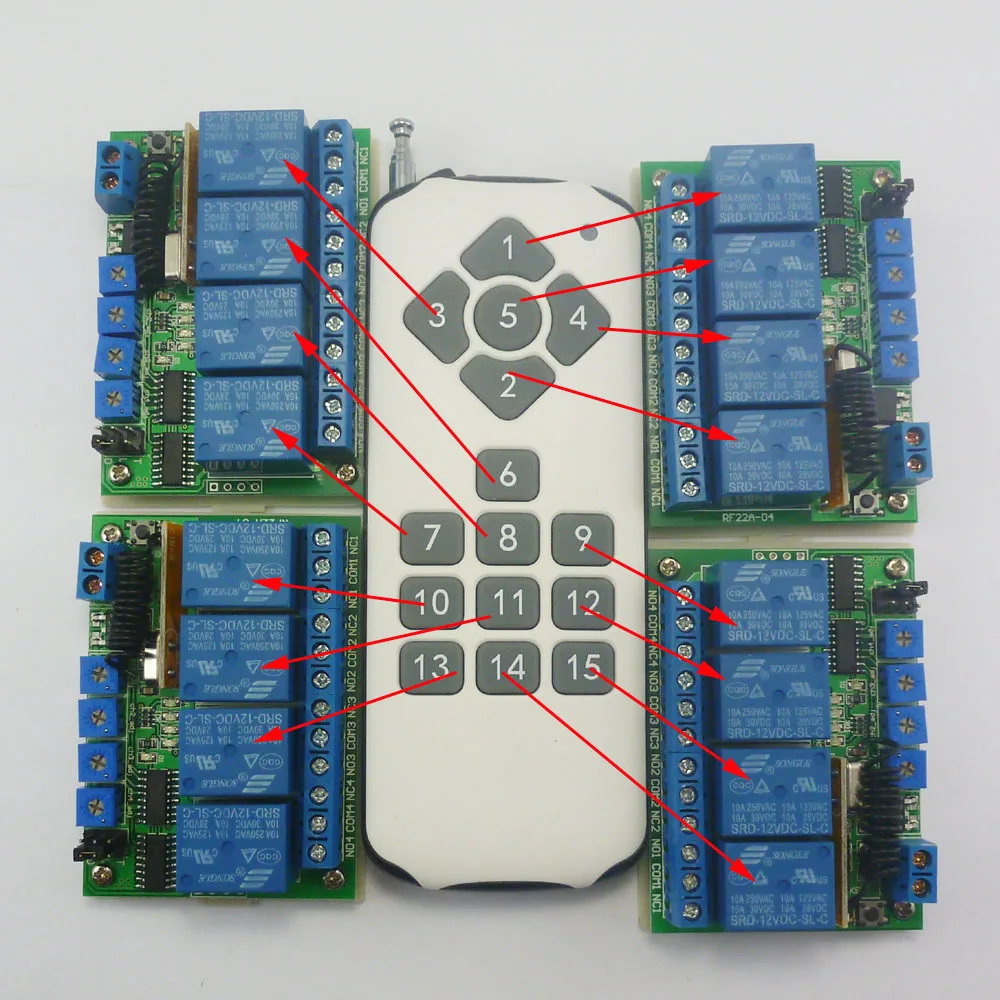RF22A04*4+AK030*1 433M 1TX+ 4 RX ASK RF Wireless Adjustable Delay Time LED Bulb Motor Controller
RF22A04*4+AK030*1 433M 1TX+ 4 RX ASK RF Wireless Adjustable Delay Time LED Bulb Motor Controller
