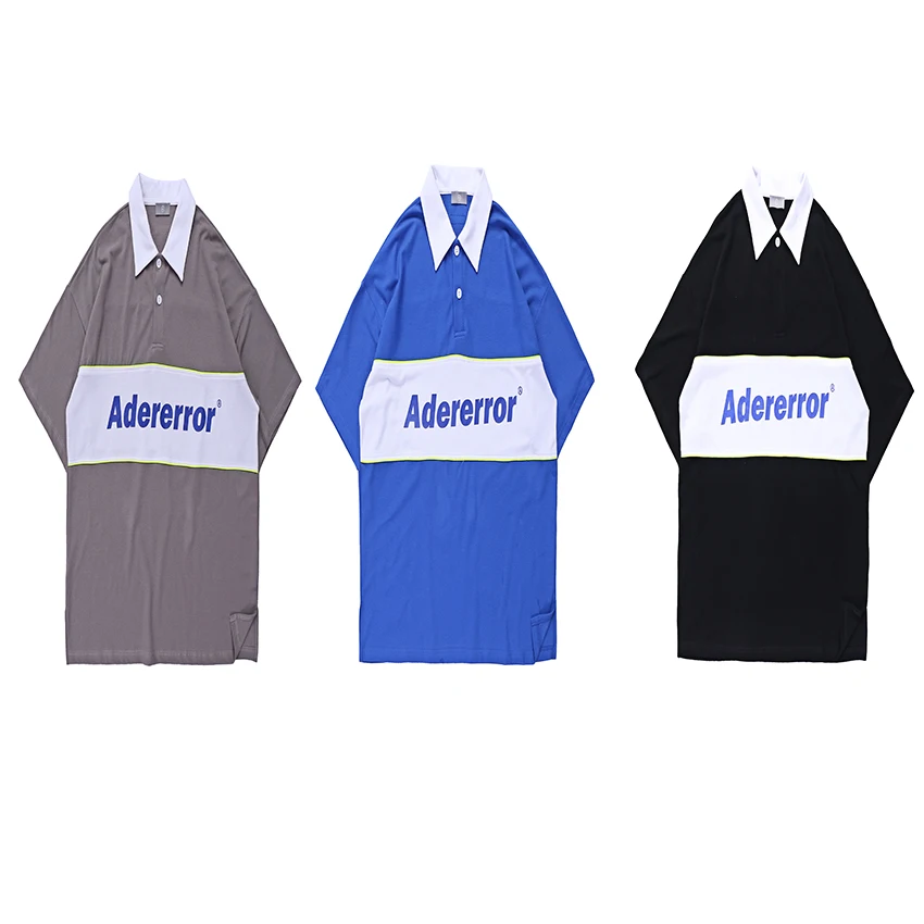 Blue/Gray/Black Adererror T-shirts 2019SS New Middle Logo Print Adererror T-shirt Men Cotton Loose Button Turndown Collar Tee
Blue/Gray/Black Adererror T-shirts 2019SS New Middle Logo Print Adererror T-shirt Men Cotton Loose Button Turndown Collar Tee