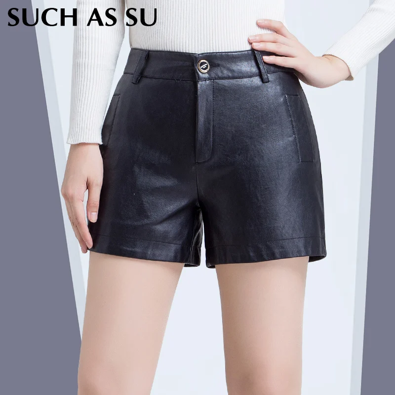 Image High Waist Shorts 2016 Fall Winter Womens Black Leather Shorts S M L XL XXL XXXL Plus Size Punk Sexy Straight Pants Short Shorts