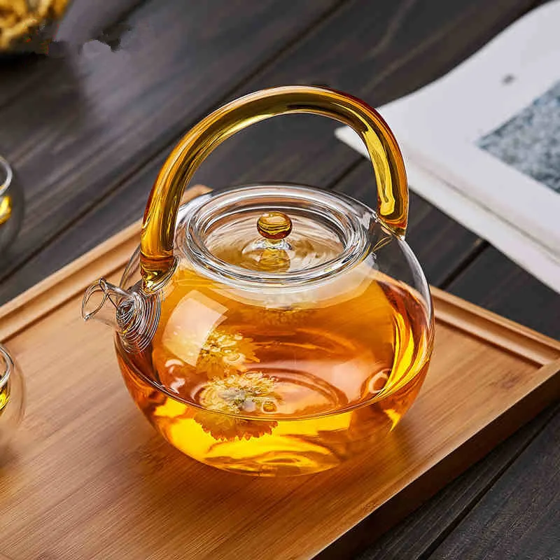 Фото 850ML transparent glass teapot thickened color handle with filter flower heated pot large capacity tea set | Дом и сад