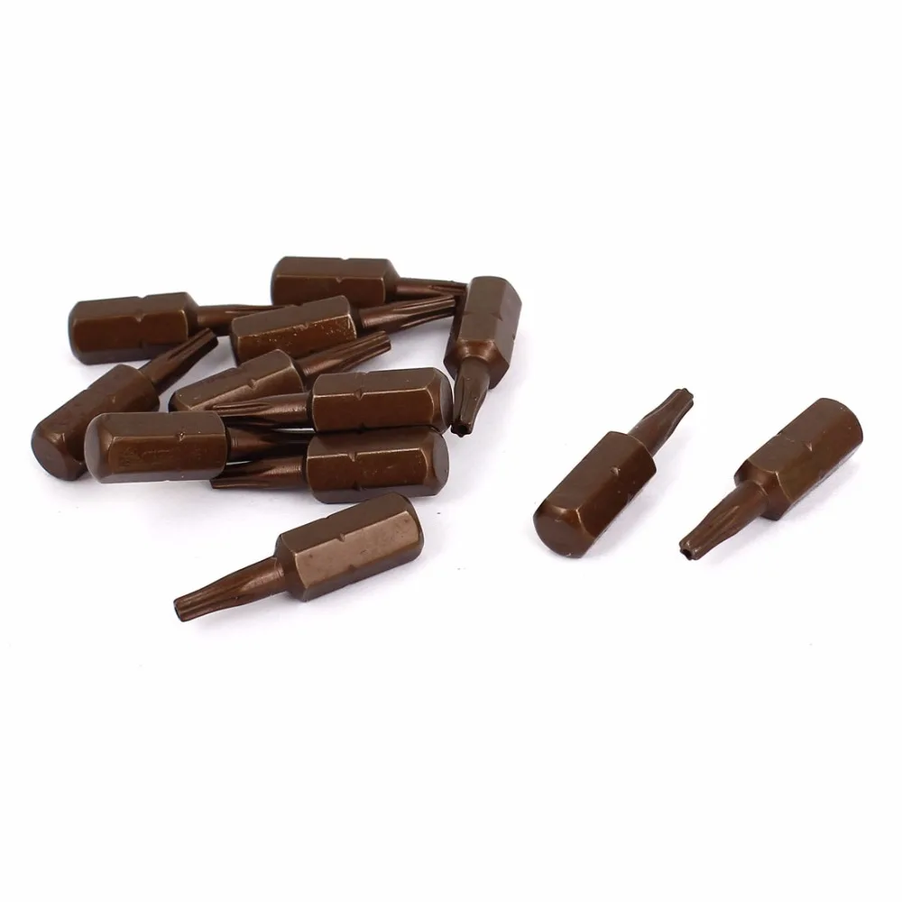 

12 Pcs 25mm Length 1/4" Hex Shank Magnetic T10 Torx Security Screwdriver Bits Brown High Quantity