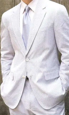 Image 2017 Summer Blue Pinstripe Seersucker Men Blazer Designs Wedding Tuxedos Prom Slim Fit Men Suit Jacket Custom Made(Jacket+Pant)
