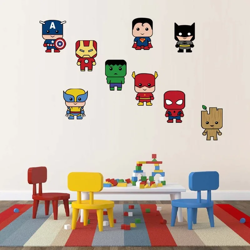 9 pcs/Set Cartoon Superhero Wall Stickers Batman Spiderman Iron Man Hulk Wall Decals for Kids Rooms Bedroom Home Decor FCS9111
9 pcs/Set Cartoon Superhero Wall Stickers Batman Spiderman Iron Man Hulk Wall Decals for Kids Rooms Bedroom Home Decor FCS9111