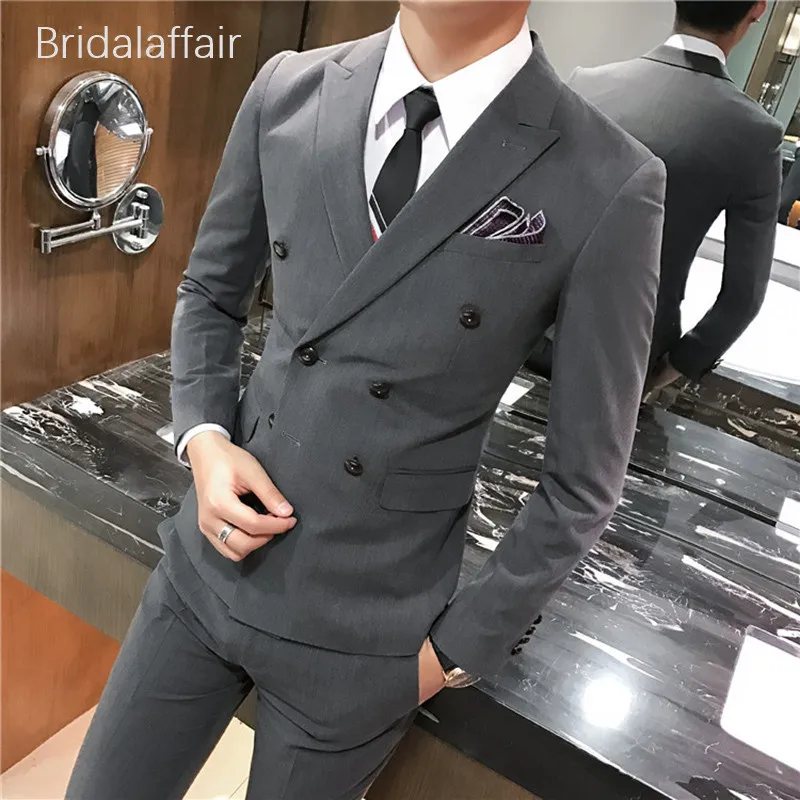 Wonderful Mens Suit 2018 Grey Jacket with Pants Set Formal Business Men Groom Two Pieces Slim Fit Suits Prom Wedding Tuxedos | Мужская