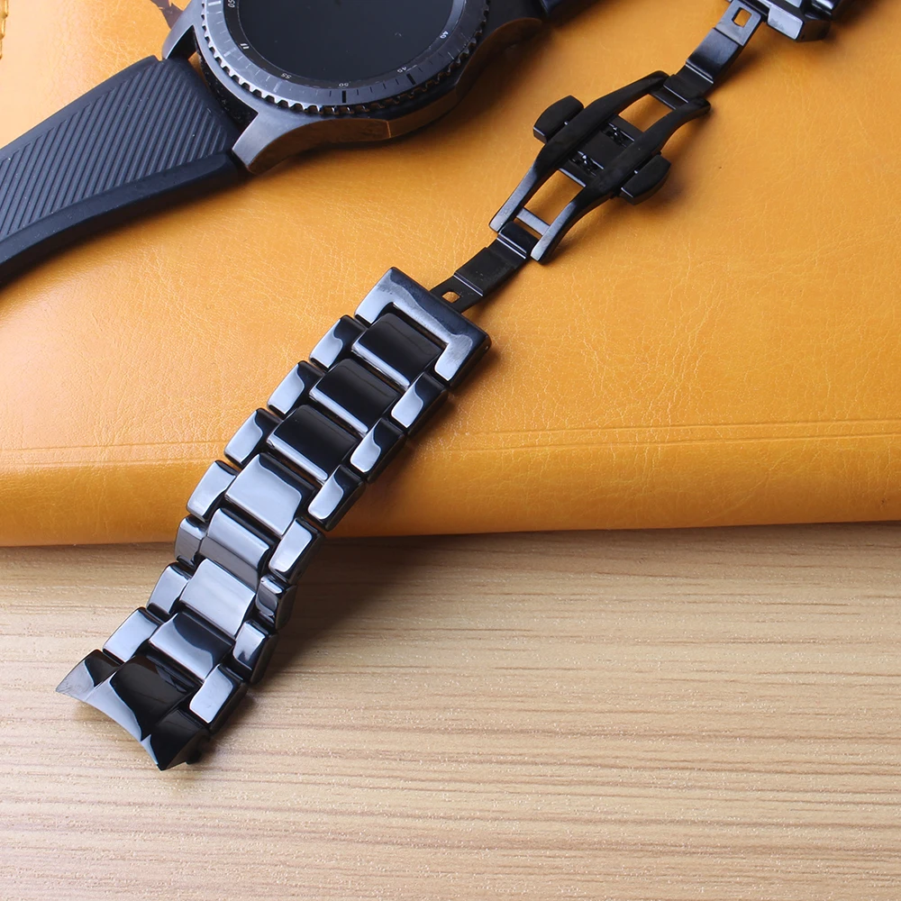 Фото Ремешок сменный керамический для Samsung Gear S3 Frontier черный браслет - купить