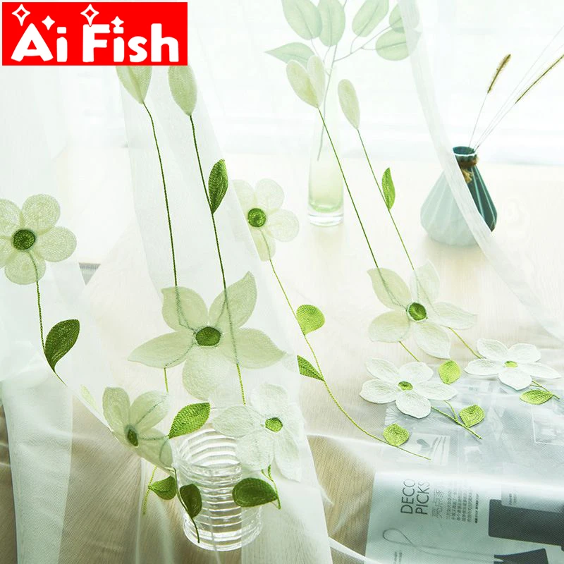 Simple Window Screen Green Embroidered Sheer Tulle Drapes For Living Room Fresh and elegant Fashion Graze For Kitchen AP152-40
Simple Window Screen Green Embroidered Sheer Tulle Drapes For Living Room Fresh and elegant Fashion Graze For Kitchen AP152-40