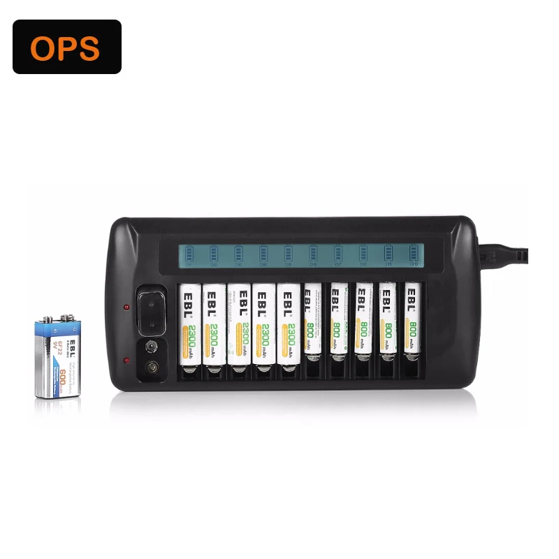 9V 1.2V LCD 10 Slots Smart Intelligent Battery Charger for AA / AAA NiCd NiMh Rechargeable Batteries EU and US Plug
9V 1.2V LCD 10 Slots Smart Intelligent Battery Charger for AA / AAA NiCd NiMh Rechargeable Batteries EU and US Plug