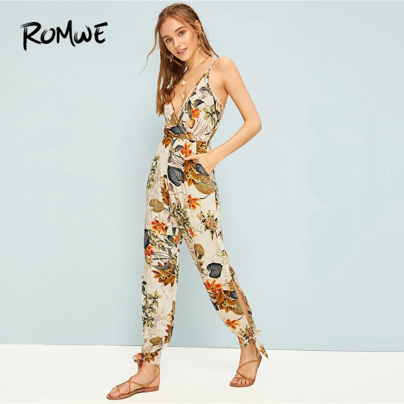 ROMWE Plants Print Split Knot Hem Cami Jumpsuit Women Summer Wide Leg High Waist Sleeveless Boho Beach Vacation Jumpsuits
ROMWE Plants Print Split Knot Hem Cami Jumpsuit Women Summer Wide Leg High Waist Sleeveless Boho Beach Vacation Jumpsuits