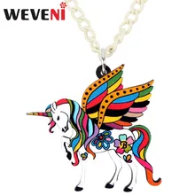 WEVENI Acryl Heilige Fee Eenhoorn Vliegende Paard Ketting Hanger Ketting Kraag Trendy Anime Sieraden Voor Vrouwen Meisjes Party Geschenken(China)