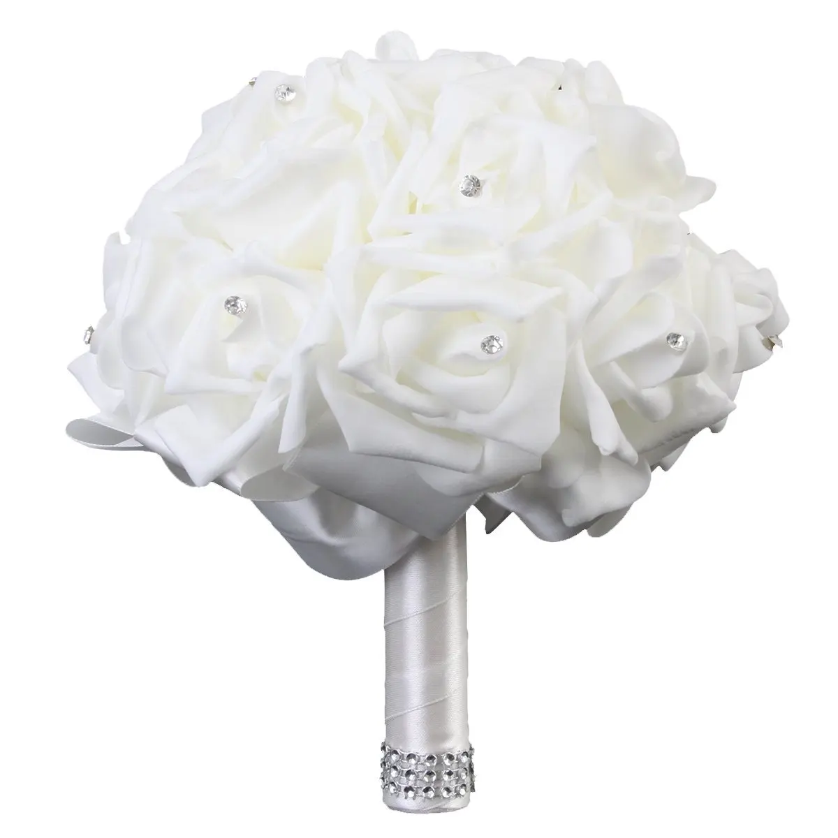 

Wedding Romantic Rose Bouquet For Bridal Brides Holding Flowers Pearls Hand Made (White)