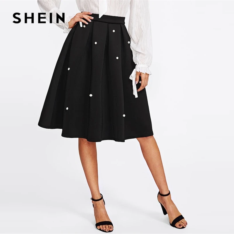 SHEIN Black Vintage Pearl Embellished Boxed Pleated Circle Knee Length Mid Waist Skirt Women Autumn Elegant Workwear Skirt
SHEIN Black Vintage Pearl Embellished Boxed Pleated Circle Knee Length Mid Waist Skirt Women Autumn Elegant Workwear Skirt