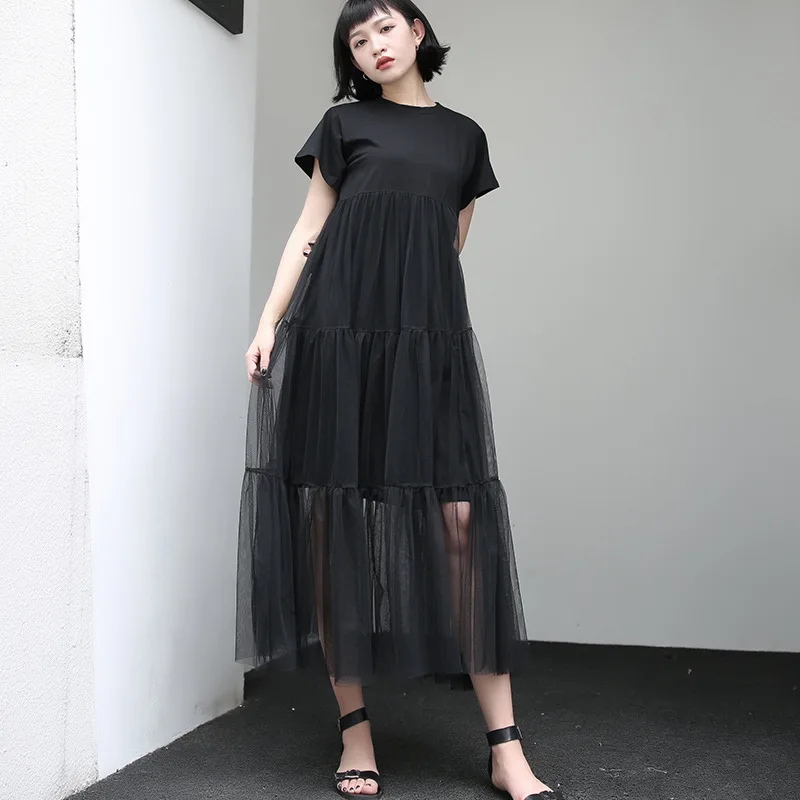 Female 2019 Harajuku vestido with elastic new asymmetric stitching mesh fake two-piece dress short sleeve dresses for summer
Female 2019 Harajuku vestido with elastic new asymmetric stitching mesh fake two-piece dress short sleeve dresses for summer