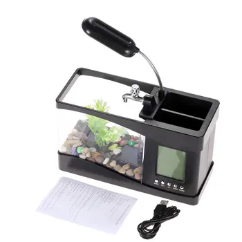 Usb Mini Fish Tank Desktop Electronic Aquarium Mini Fish Tank with Water Running LED Pump Light Calendar Clock White Black
Usb Mini Fish Tank Desktop Electronic Aquarium Mini Fish Tank with Water Running LED Pump Light Calendar Clock White Black