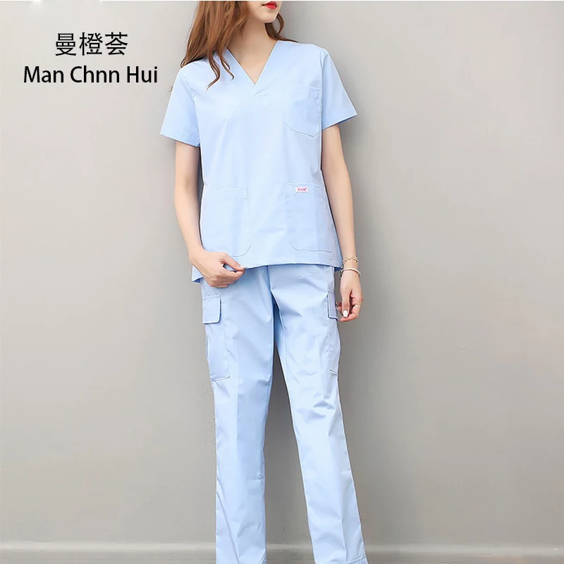 

Summer Short Sleeve Women Work Tops Pants Scrub Sets Hospital Doctor Nurse Surgical Suit Dentist Clinic Medical Uniforms