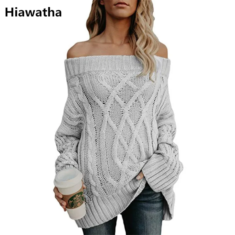 Hiawatha Women Off the Shoulder Pullovers Autumn Winter Long Sleeve Knitted Sweater Solid Color Jumper M087
Hiawatha Women Off the Shoulder Pullovers Autumn Winter Long Sleeve Knitted Sweater Solid Color Jumper M087
