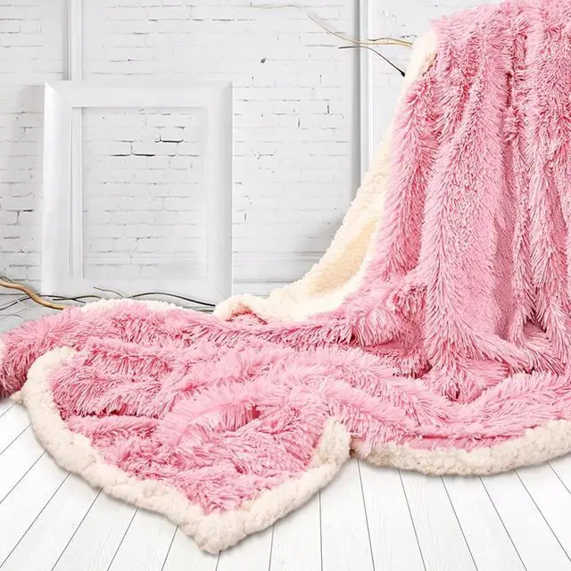 

Super Soft Long Shaggy Fuzzy Faux Fur Bed Cover Warm Elegant Cozy Fluffy Sherpa Throw Blanket White Pink Grey Plaids Bedspread