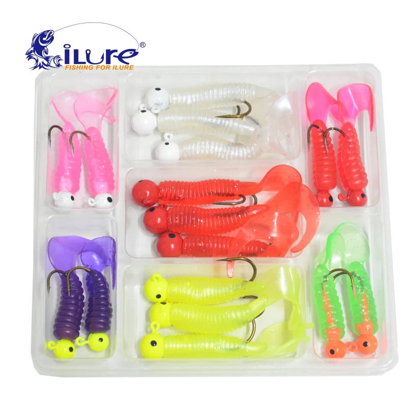 iLure 17pcs/set Fishing Bait Lead Jig Head Hook Grub Worm Turnout Bait Shads Silicone fishing tackle salmon Trout pike Crappie
iLure 17pcs/set Fishing Bait Lead Jig Head Hook Grub Worm Turnout Bait Shads Silicone fishing tackle salmon Trout pike Crappie