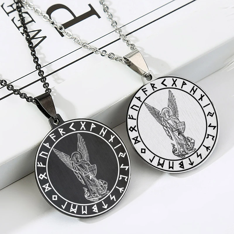 2 2viking runes circular and st michael pendant 2 2