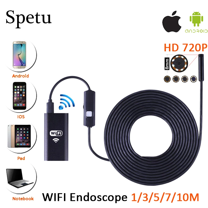 8MM Wifi Endoscope Camera Android 720P Soft Cable Iphone Borescope Waterproof Endoscopic Pipe Camera Snake Camera Car Inspection
8MM Wifi Endoscope Camera Android 720P Soft Cable Iphone Borescope Waterproof Endoscopic Pipe Camera Snake Camera Car Inspection