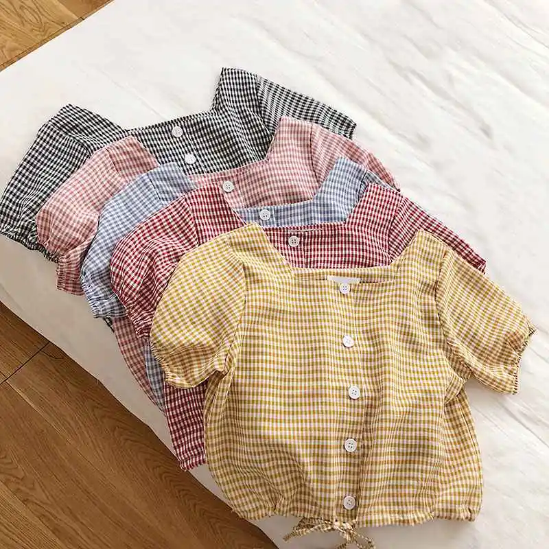 Mferlier Mori Girl Plaid Summer Blouse Square Collar Short Sleeve Lace Up Hem Black Red Pink Blue All Match Short Womens Tops
Mferlier Mori Girl Plaid Summer Blouse Square Collar Short Sleeve Lace Up Hem Black Red Pink Blue All Match Short Womens Tops