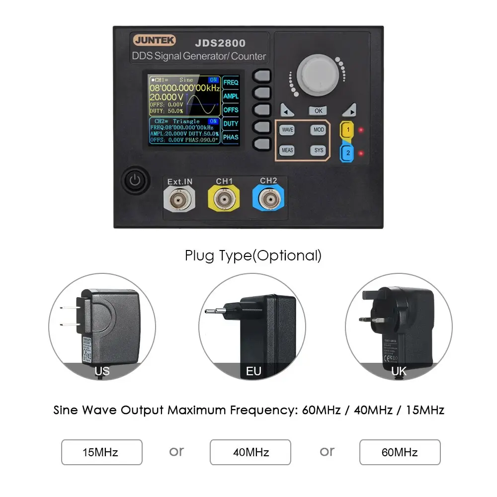 Digital Control Dual-channel DDS Function Arbitrary Signal Generator Frequency Generator Meter 60MHz 266MSa/s
Digital Control Dual-channel DDS Function Arbitrary Signal Generator Frequency Generator Meter 60MHz 266MSa/s