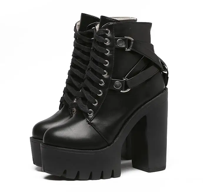 Fashion Women Gothic Boots Lace Up Ankle Boots Patchwork Platform Punk Shoes Ultra Very High Heel Bootie Block Chunky Heel
Fashion Women Gothic Boots Lace Up Ankle Boots Patchwork Platform Punk Shoes Ultra Very High Heel Bootie Block Chunky Heel