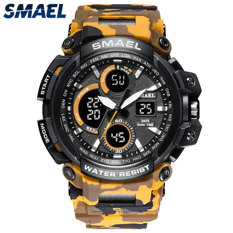 SMAEL Mens Sport Watches Camouflage Military Quartz Watch Men Waterproof Shock Fashion Dual Time Digital Watch Relogio Masculino
SMAEL Mens Sport Watches Camouflage Military Quartz Watch Men Waterproof Shock Fashion Dual Time Digital Watch Relogio Masculino