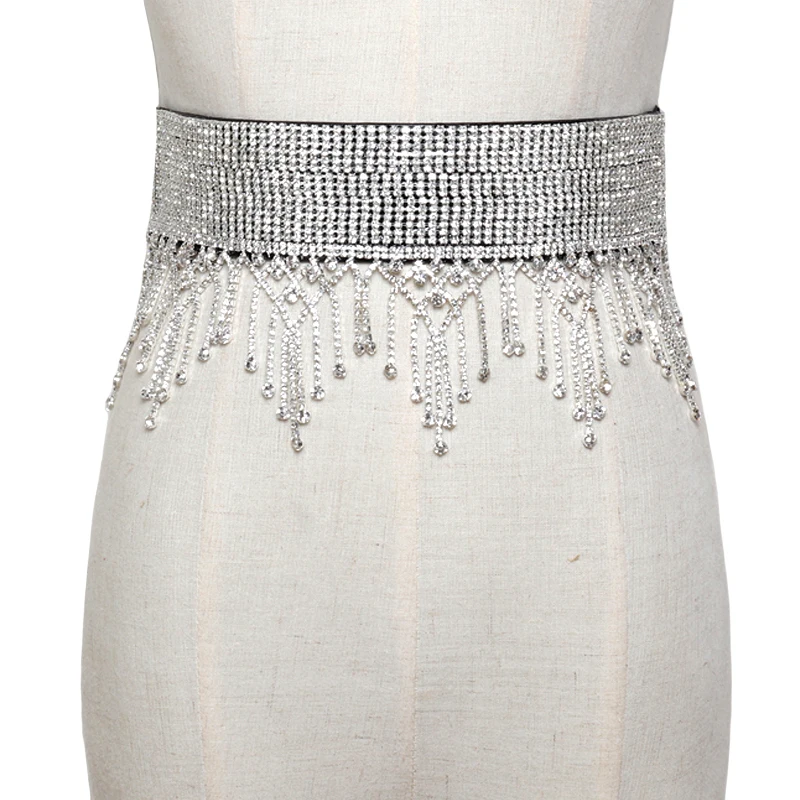 Women Belts Luxury Brand Wide tassel Rhinestone Buckles Stretchy Elastic Waist Belt Fashion Design Waistband for Ladies Girls 
Women Belts Luxury Brand Wide tassel Rhinestone Buckles Stretchy Elastic Waist Belt Fashion Design Waistband for Ladies Girls
