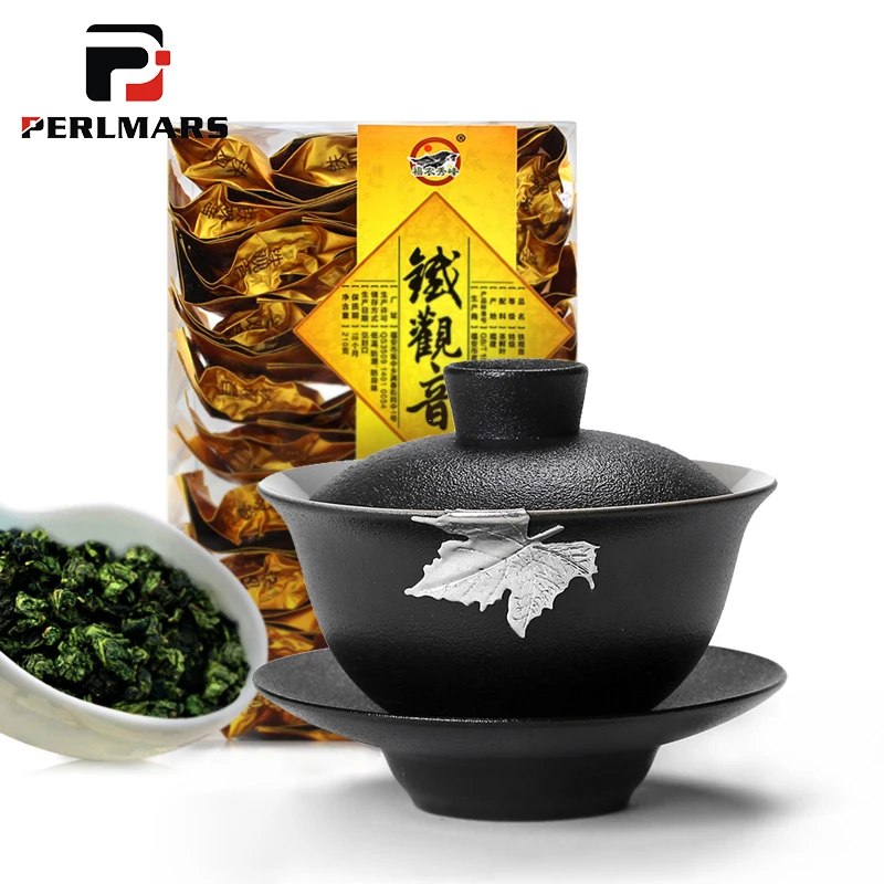 Фото 100cc Black Zen Coarse Pottery Gaiwan Boutique Handmade Inlaid Tin Maple Leaf Teapot Master Cup Lid Bowl 210g Luzhou Tieguanyin | Дом и сад