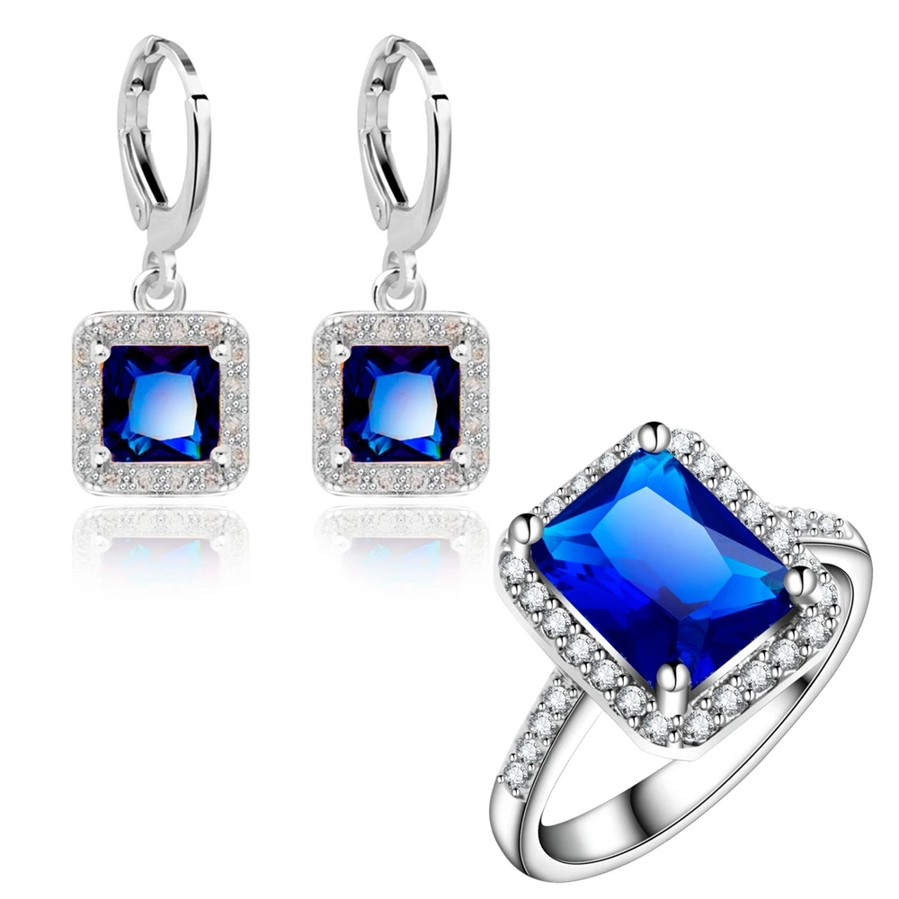 Yunkingdom Square Design Jewelry Sets Elegant Women's fashion Earrings Gold Color Blue zircon crystal Wedding Rings LPG2
Yunkingdom Square Design Jewelry Sets Elegant Women's fashion Earrings Gold Color Blue zircon crystal Wedding Rings LPG2