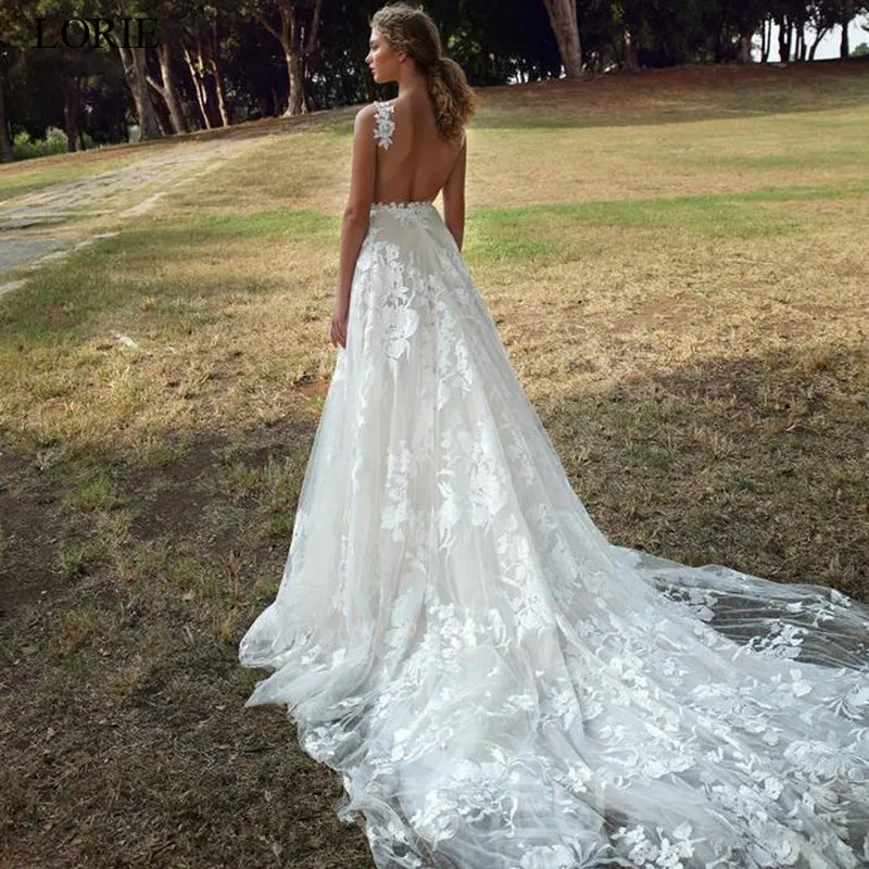 LORIE Wedding Dresses 2019 Spaghetti Tulle Appliques Wedding Gowns Sexy V neck and Open back Long Train Vestido De Novia A-Line
LORIE Wedding Dresses 2019 Spaghetti Tulle Appliques Wedding Gowns Sexy V neck and Open back Long Train Vestido De Novia A-Line
