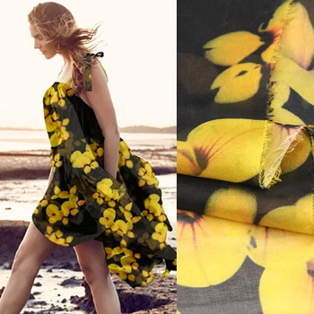 135cm wide 8mm yellow floral print thin black silk chiffon fabric for summer long and short dress blouse shirt D742
135cm wide 8mm yellow floral print thin black silk chiffon fabric for summer long and short dress blouse shirt D742