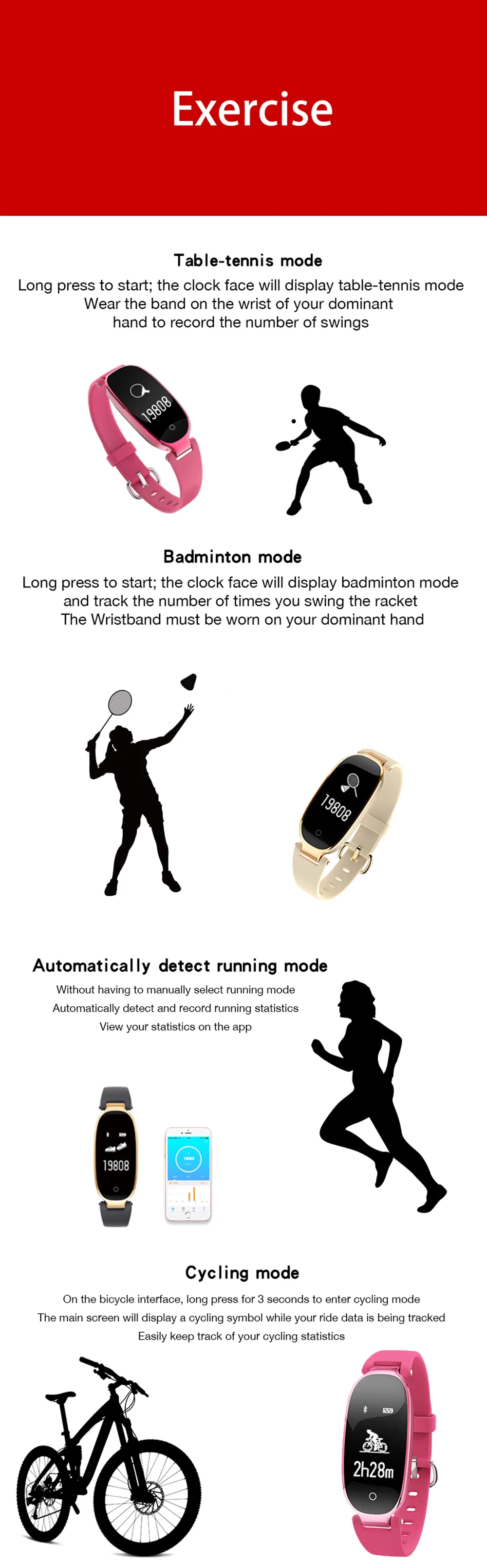 TREZER S3 Smart Wristband Girl Women Fitness Bracelet Heart Rate Monitor Lady Female Fitness Tracker Wristband for Android IOS (5)