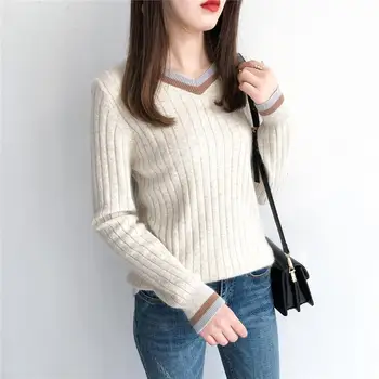 BELIARST 2019 Spring and Autumn V-neck Color Matching Cashmere Sweater Women Loose Pullover Striped Knit Bottoming Shirt Sweater
BELIARST 2019 Spring and Autumn V-neck Color Matching Cashmere Sweater Women Loose Pullover Striped Knit Bottoming Shirt Sweater