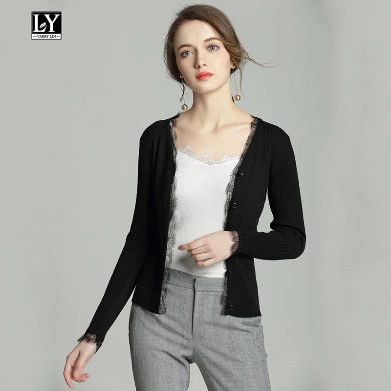 Ly Varey Lin Autumn V Neck Women Knitted Sweater Cardigan Coat Slim Black Lace Patchwork Single Breasted Cotton Female Outerwear
Ly Varey Lin Autumn V Neck Women Knitted Sweater Cardigan Coat Slim Black Lace Patchwork Single Breasted Cotton Female Outerwear