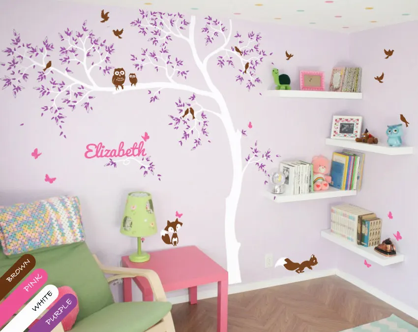 Personalized Baby Name White Tree Wall Decals With Birds Owls Fox Squirrel Wall Tattoo Large Tree Wall Stickers For Kids JW234
Personalized Baby Name White Tree Wall Decals With Birds Owls Fox Squirrel Wall Tattoo Large Tree Wall Stickers For Kids JW234