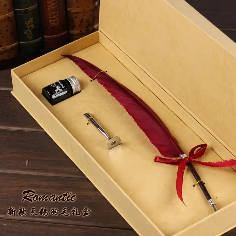 ink dip colors swan feather pen gift set fountain with stand