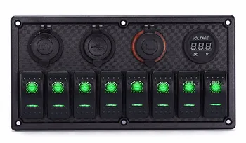 8 Gang Circuit LED 5 Pin Boat Rocker Switch Panel+Dual USB Charger+Power Socket Breaker Voltmeter for RV Car Marine Boat(Green)
8 Gang Circuit LED 5 Pin Boat Rocker Switch Panel+Dual USB Charger+Power Socket Breaker Voltmeter for RV Car Marine Boat(Green)