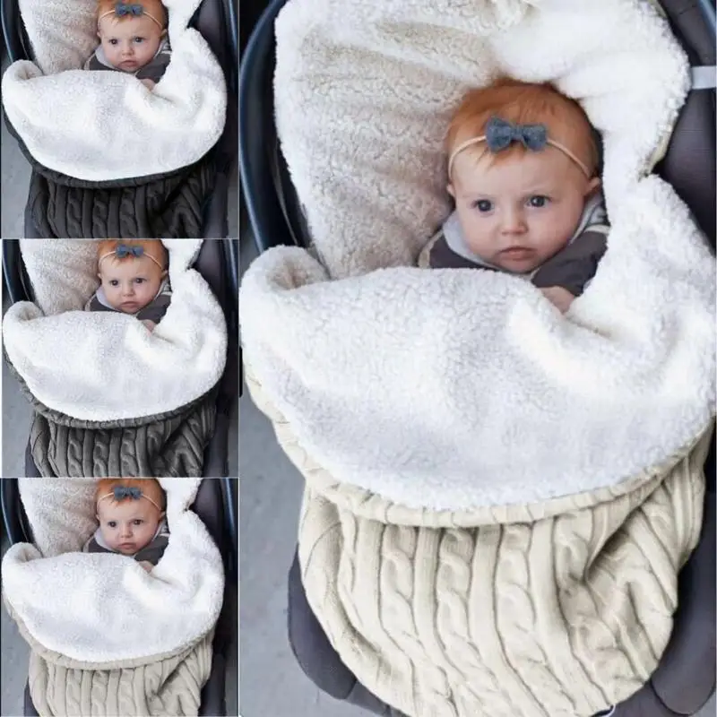 

Newborn Baby Sleeping Bag Winter Hooded Stroller Infants Knit Blanket Crochet Swaddle Soft Solid Wrap Knitted Sack Bedding Props