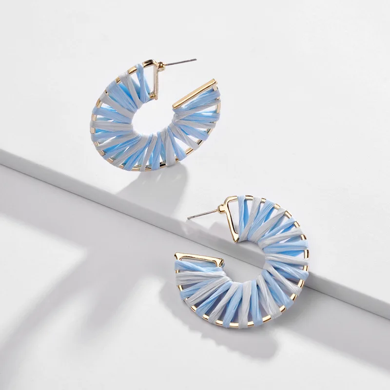 Designer Colored Wraped Raffia Hoops Earrings for Women Contrast Painting Hollow Large Earring Hoops
Designer Colored Wraped Raffia Hoops Earrings for Women Contrast Painting Hollow Large Earring Hoops