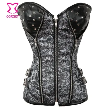 Rivet Studded Leather and Brocade Waist Trainer Zipper Corset Steel Boned Waist Slimming Corsets Steampunk Gothic Clothing
Rivet Studded Leather and Brocade Waist Trainer Zipper Corset Steel Boned Waist Slimming Corsets Steampunk Gothic Clothing