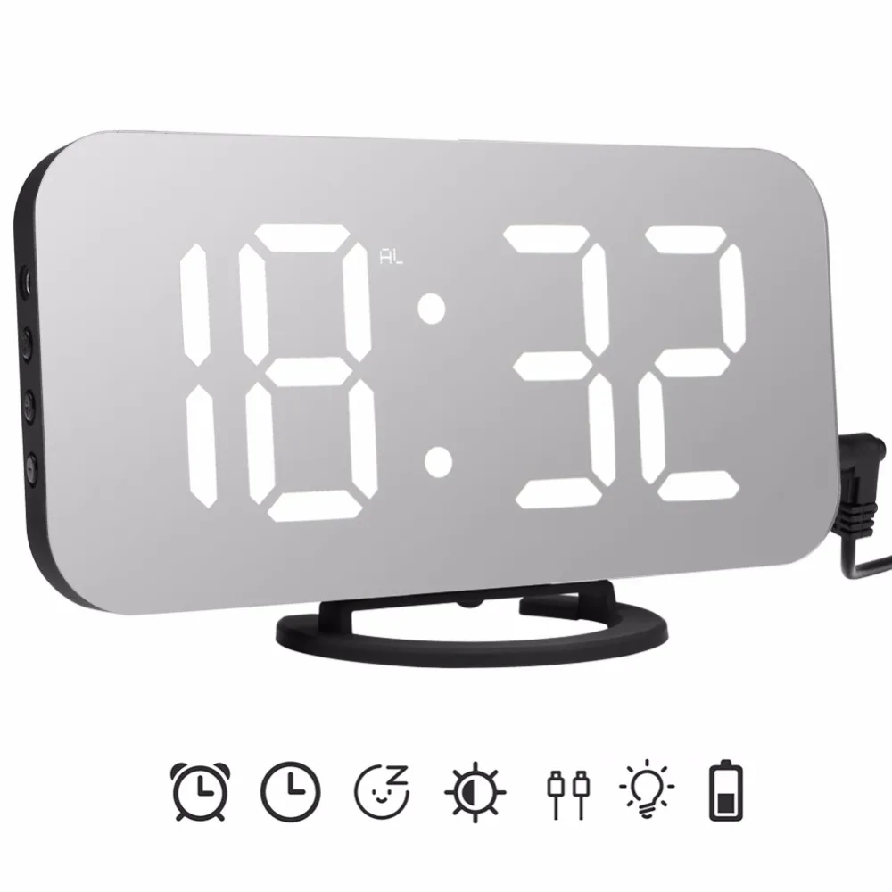 LED Mirror Alarm Clock Table Digital Snooze Clock Wake Up Light Electronic Large Time Temperature Display Home Decoration Clock
LED Mirror Alarm Clock Table Digital Snooze Clock Wake Up Light Electronic Large Time Temperature Display Home Decoration Clock