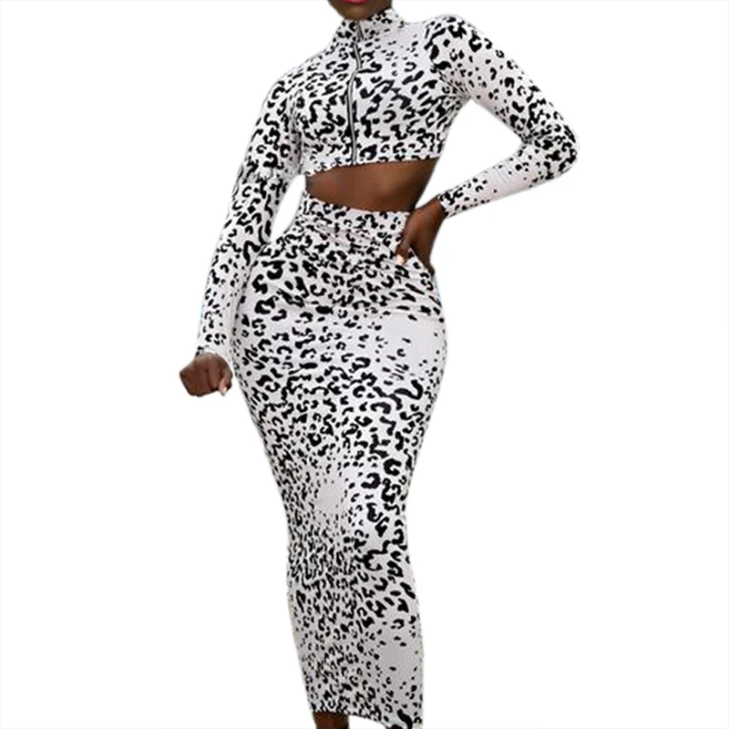 Women Sexy Leopard Print Sets Half High Collar Long Sleeve Crop Top and Mid-Calf Length Skirt Sets Party Zipper Up Tops Set
Women Sexy Leopard Print Sets Half High Collar Long Sleeve Crop Top and Mid-Calf Length Skirt Sets Party Zipper Up Tops Set