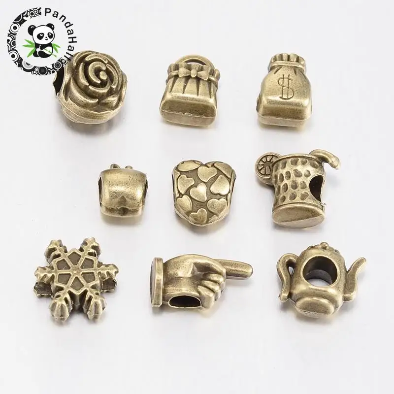 Mixed Shape Tibetan Style Alloy Large Hole European Beads, Antique Bronze, 11~16x8~13x7~8mm, Hole: 4.5~5mm, about 40pcs/100g
Mixed Shape Tibetan Style Alloy Large Hole European Beads, Antique Bronze, 11~16x8~13x7~8mm, Hole: 4.5~5mm, about 40pcs/100g