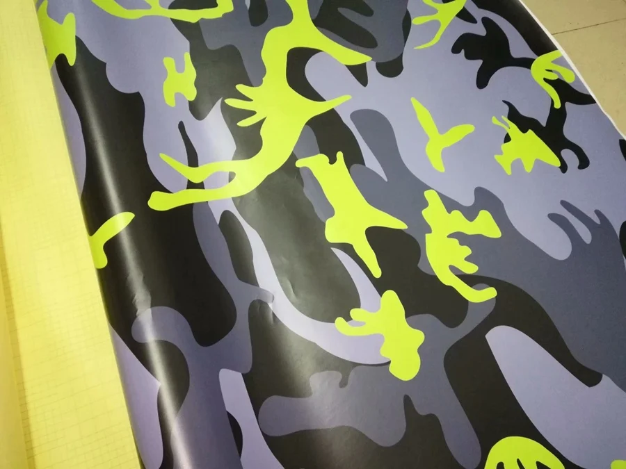 fluorescent yellow camo vinyl car wrapping sticker film foil (3)