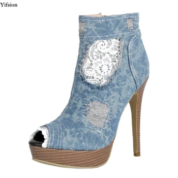 Yifsion New Women Summer Platform Denim Pumps Sexy Stiletto High Heels Shoes Peep Toe Blue Casual Shoes Women Plus US Size 4-15
Yifsion New Women Summer Platform Denim Pumps Sexy Stiletto High Heels Shoes Peep Toe Blue Casual Shoes Women Plus US Size 4-15