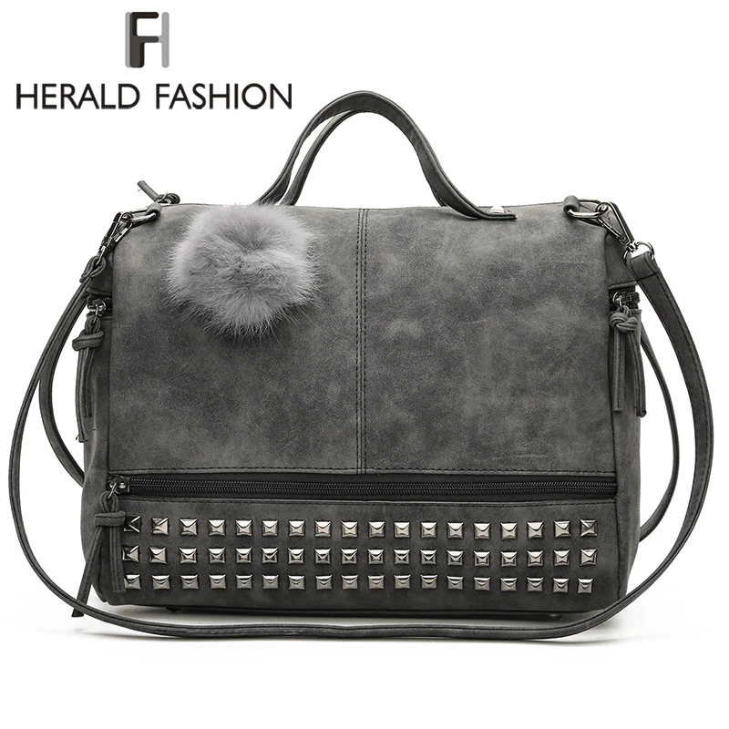 Herald Fashion Matte Women Tote Bag With Rivet Female Leather Handbags With Hair Ball Quality Lady's Shoulder Bag Motorcycle Bag
Herald Fashion Matte Women Tote Bag With Rivet Female Leather Handbags With Hair Ball Quality Lady's Shoulder Bag Motorcycle Bag